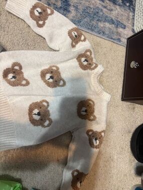 Cat & Jack Cream Sweater with Brown Bear Faces